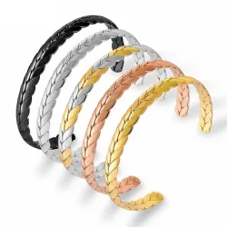 Edelstahl-Armreif - halb offen - Weizenschuppen-Design - unisex