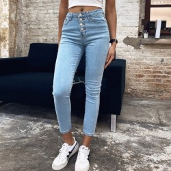 Skinny Jeans mit hoher Taille - mit Knöpfen vorne - elastisch