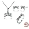 Kristallschleifenknoten - Schmuckset - Halskette / Ohrringe / Ring - 925er Sterlingsilber