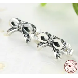 Crystal bow knot - jewellery set - necklace / earrings / ring - 925 sterling silverNecklaces