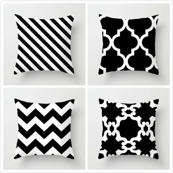 Kissenhülle - schwarz / weiß geometrischer Stil - 45 * 45cm