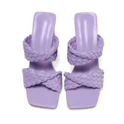 Fashionable sandals - thick heel - weaved leather designSandals
