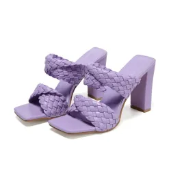 Fashionable sandals - thick heel - weaved leather designSandals