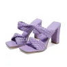 Modische Sandalen - dicker Absatz - gewebtes Lederdesign