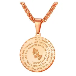 Praying hands with Bible verse - coin / heart shape pendant - stainless steel necklaceNecklaces