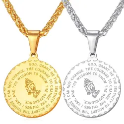 Betende Hände mit Bibelvers - Münze / Herzanhänger - Edelstahlkette