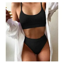 Sexy geripptes Bikini-Set - hohe Taille