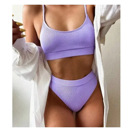 Sexy geripptes Bikini-Set - hohe Taille