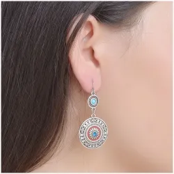 Vintage Ethno-Stil Ohrringe - mit Strasssteinen / roter Emaille