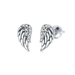 Engelsflügel mit Kristallen - 925 Sterling Silber Ohrringe