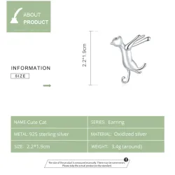 Ohrclip mit Katze - Ohrring aus 925er Sterlingsilber