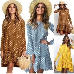 Autumn polka dot dress - with long sleevesDresses