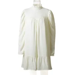 Elegantes lockeres Minikleid - Puffärmel - Rollkragen mit Rüschen