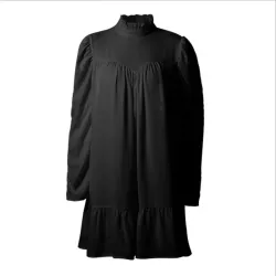 Elegantes lockeres Minikleid - Puffärmel - Rollkragen mit Rüschen