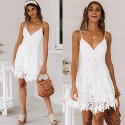 Sexy white mini dress - lace - sleeveless / long sleeve