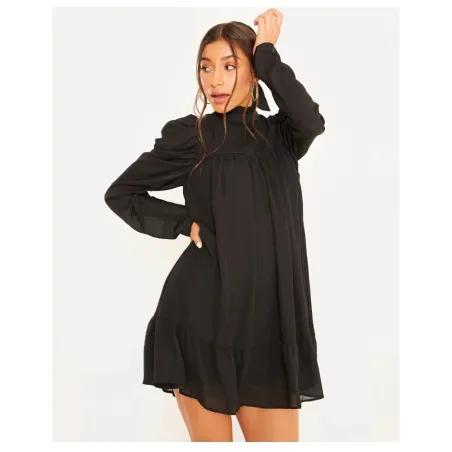 Elegantes lockeres Minikleid - Puffärmel - Rollkragen mit Rüschen