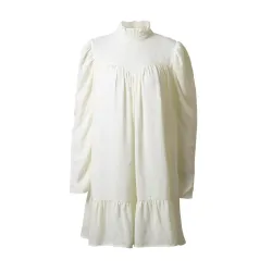 Elegantes lockeres Minikleid - Puffärmel - Rollkragen mit Rüschen