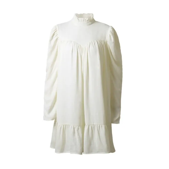 Elegantes lockeres Minikleid - Puffärmel - Rollkragen mit Rüschen