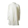 Elegantes lockeres Minikleid - Puffärmel - Rollkragen mit Rüschen