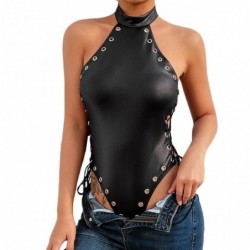 Sexy Lederbody - rückenfreies Top - mit seitlichen Bindebändern