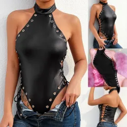 Sexy Lederbody - rückenfreies Top - mit seitlichen Bindebändern