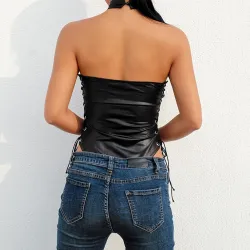 Sexy Lederbody - rückenfreies Top - mit seitlichen Bindebändern