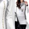 Weißer langer Pullover - hoher Kragen - lange Ärmel - mit Metallverzierungen