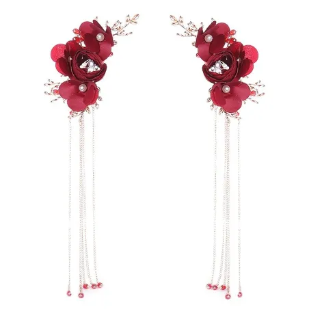Rote Rosenblüte - Kristall-Haarspange - mit langen Quasten