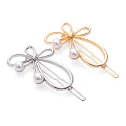 Schleife-Knoten-Schmetterling - Metall-Haarspange - mit Perlen