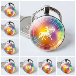12 Sternzeichen Sternzeichen - runder Schlüsselanhänger aus Glas