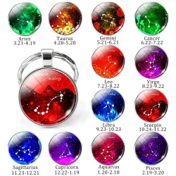 12 Sternzeichen - runder Schlüsselanhänger aus Glas