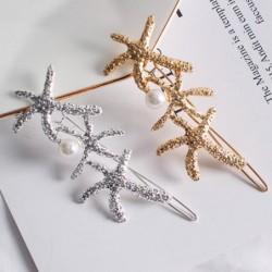 Crystal hair pin - with a pearl - starfish / safety pinHair clips