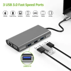 USB Typ-C - HUB Typ-C auf HDMI 4K VGA Adapter - RJ45 Lan Ethernet - SD - TF - 3,5mm Klinke