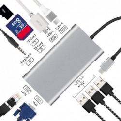 USB Typ-C - HUB Typ-C auf HDMI 4K VGA Adapter - RJ45 Lan Ethernet - SD - TF - 3,5mm Klinke