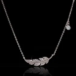 Halskette mit Silberfeder / Zirkon - 925er Sterlingsilber