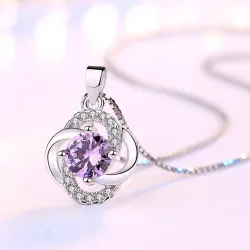Crystal four-leaf clover - 925 sterling silver necklace - 45cmNecklaces