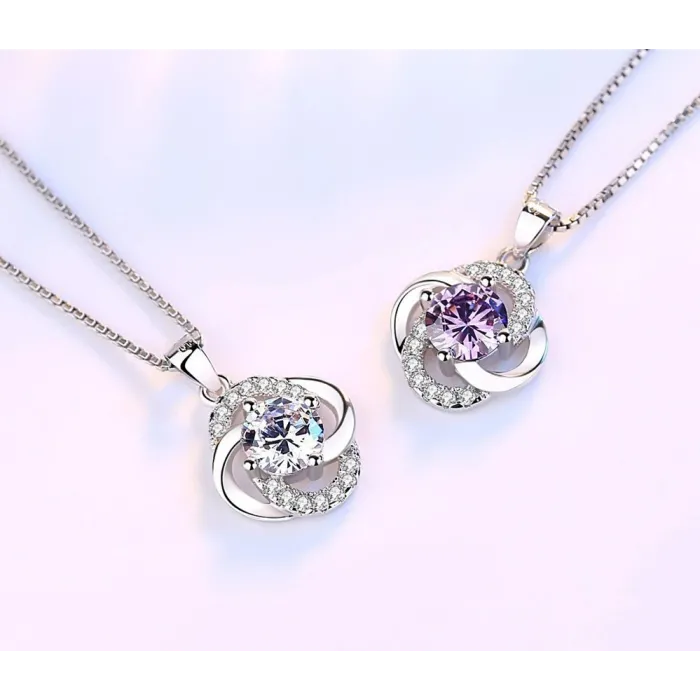 Crystal four-leaf clover - 925 sterling silver necklace - 45cmNecklaces