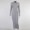 Fashionable button up dress - ankle length - long sleeve - v-neckDresses