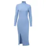 Elegantes Baumwollkleid - mit Rollkragen / Langarm / Seitenschnitt