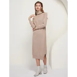 Loose knitted dress - long sweater - with turtleneck / long sleeveDresses