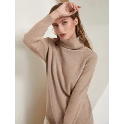Loose knitted dress - long sweater - with turtleneck / long sleeveDresses