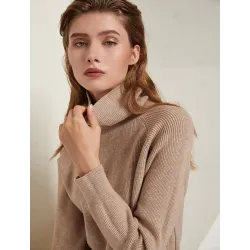 Loose knitted dress - long sweater - with turtleneck / long sleeveDresses