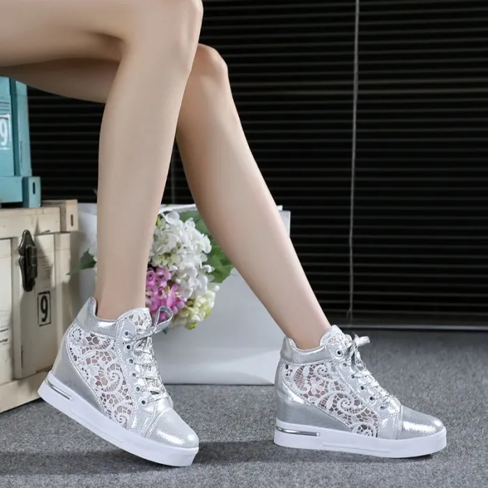 Trendige High-Plateau-Loafer - Spitzen-Sneaker mit Schnürsenkel