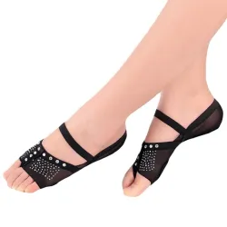 Ballett- / Tanzsocken - offene Spitze / schützende Lederpolster - Mesh / Strasssteine
