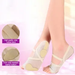 Ballett- / Tanzsocken - offene Spitze / schützende Lederpolster - Mesh / Strasssteine