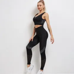Elastic push up bra / leggings - seamless - high waist - 2 piece setFitness