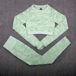 Camouflage Fitness Set - Nahtlos - Langarmshirt / Leggings