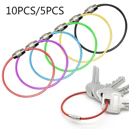 Stainless steel wire keyring - round rope - screwable connectorKeyrings
