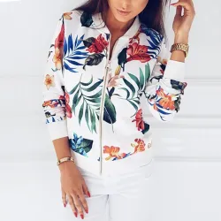 Trendy retro short jacket - with zipper - floral printJackets