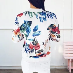 Trendige Retro-Kurzjacke - mit Reißverschluss - Blumendruck